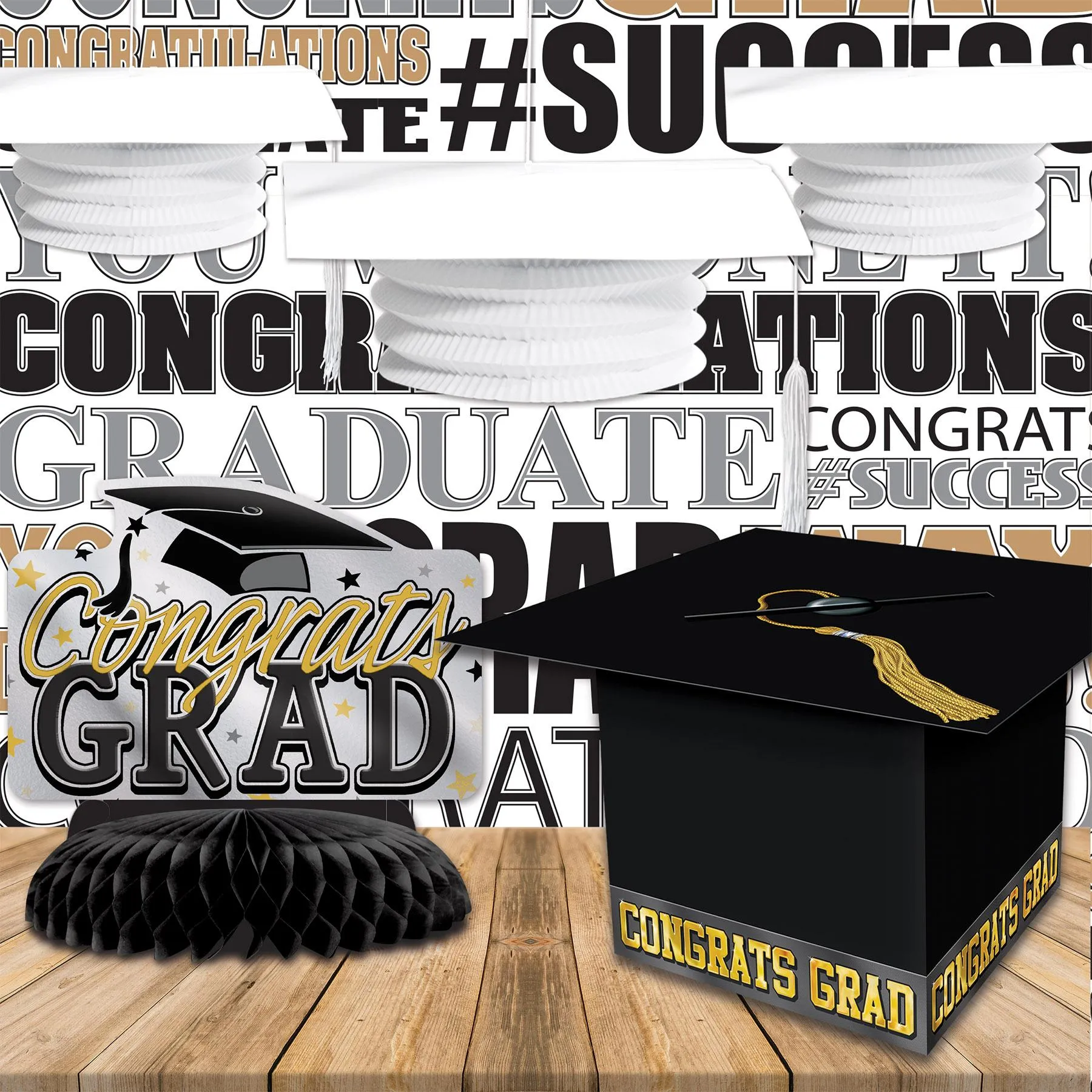 White Grad Cap Graduation Party Paper Lanterns (2 per Package)