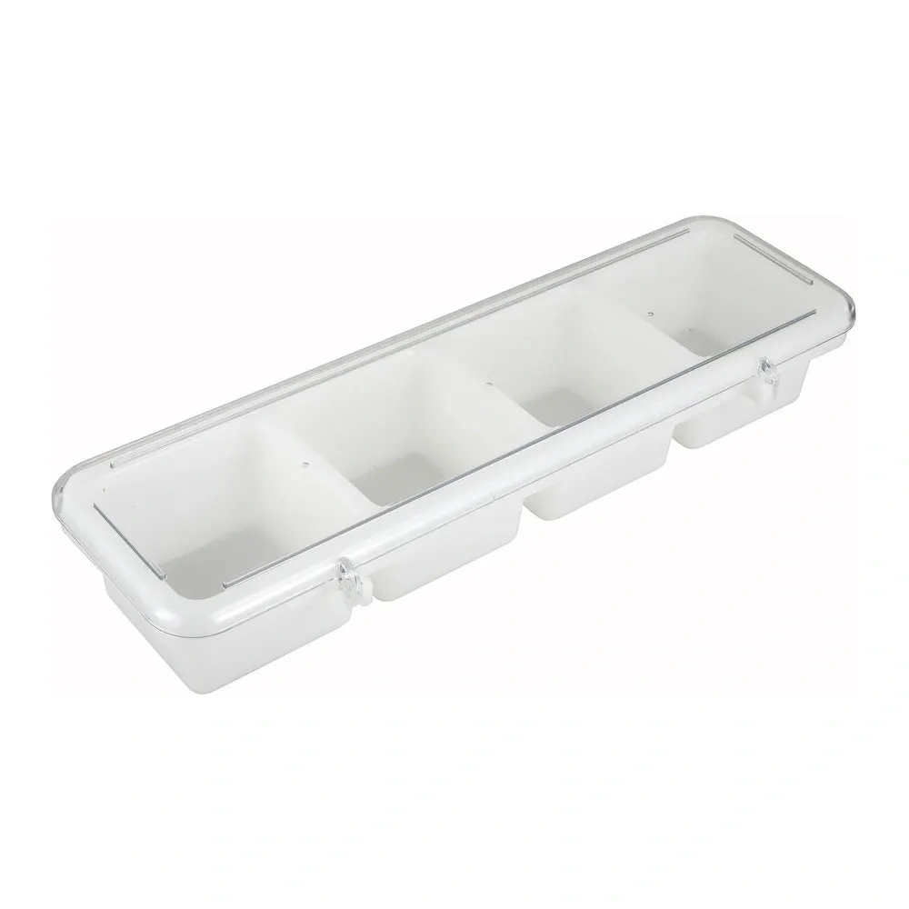 Winco BC-4P Condiment Holder, 4 Compartment, White, Plastic